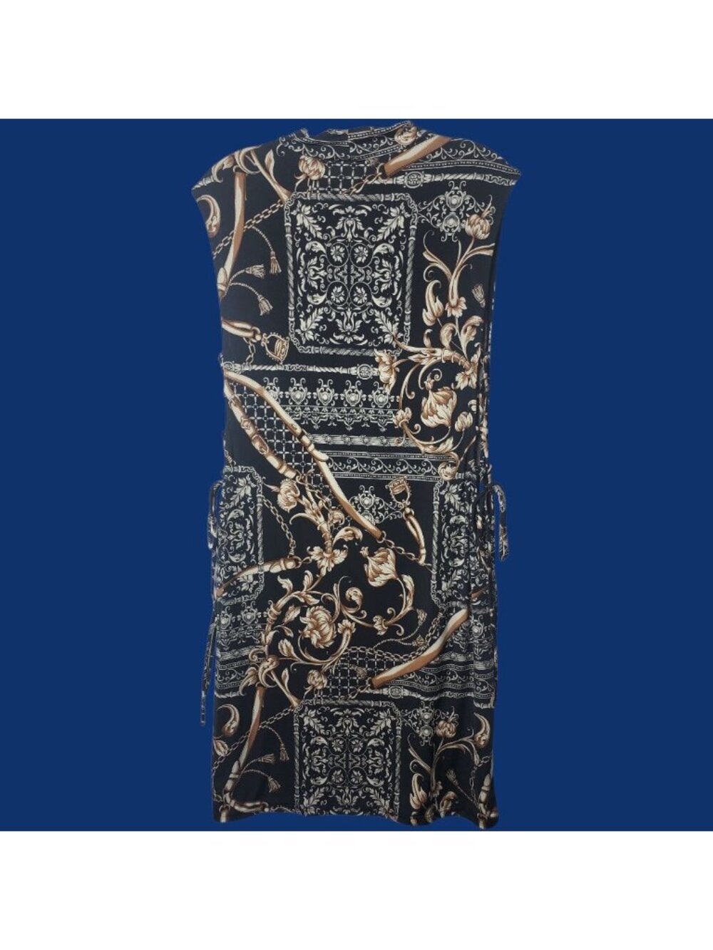 Studio 1011 Womens Sleeveless Black & Gold Baroque Print Dress 3X
